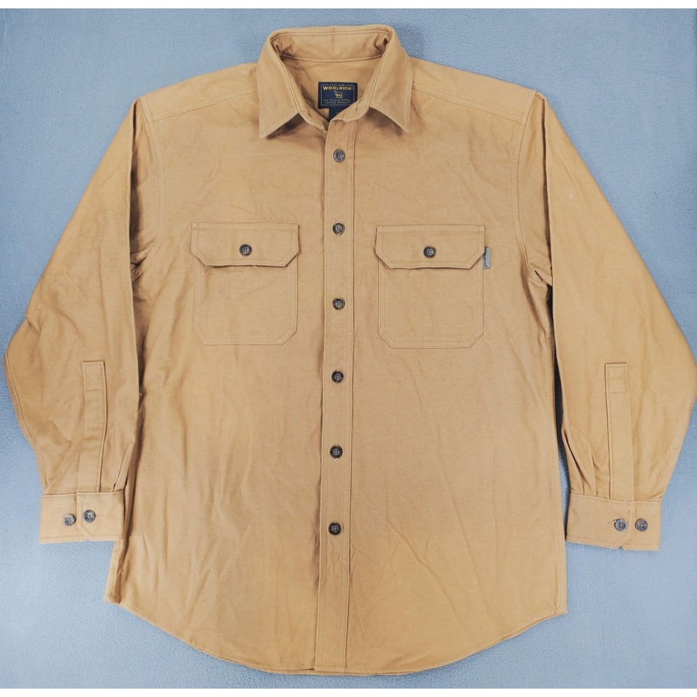 VTG Woolrich Mens M Beige Heavy Chamois Flannel Shirt Long Sleeve Buckskin 6460